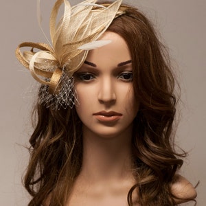 Champagne and golden fascinator for your special occasions. image 5