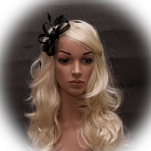 Black Wedding Fascinator: Elegant Feather & Net Hair Piece