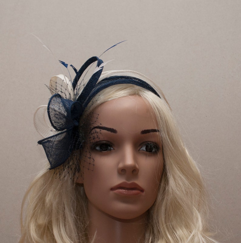Navy Blue and White Elegant Fascinator for the Weddings Etsy