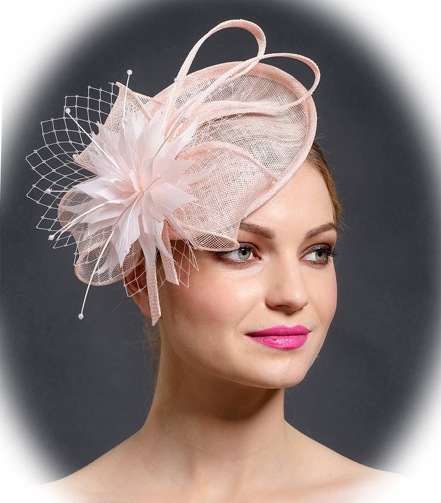 Blush pink fascinator hat nude pink saucer hat pink elegant Etsy