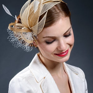 Champagne and golden fascinator for your special occasions. image 3