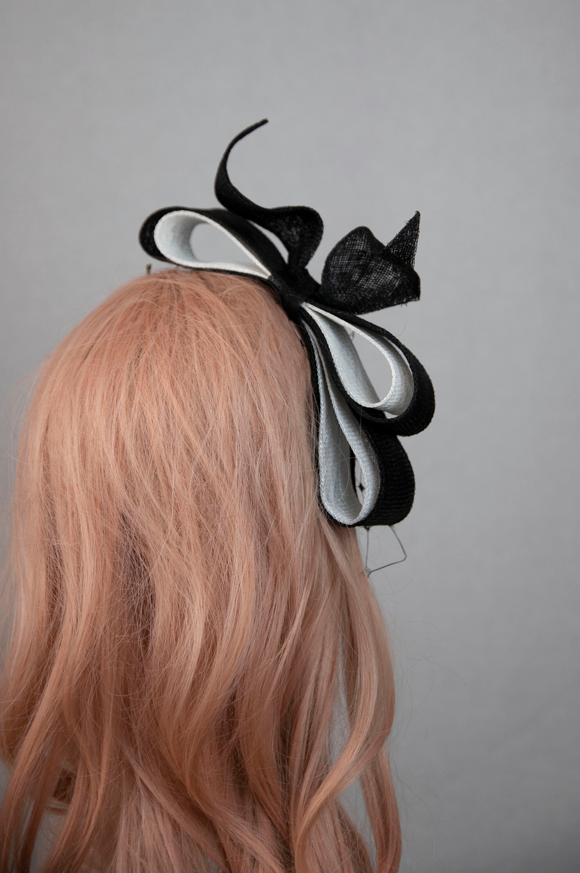 Black and white haute couture fascinator headpiece. Black and white hat