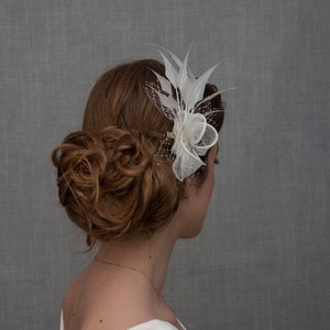 White wedding fascinator. White feather fascinator for your special occasions. image 5