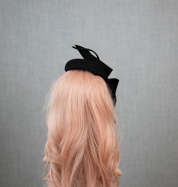 Black Pillbox Hat. Funeral Hat 