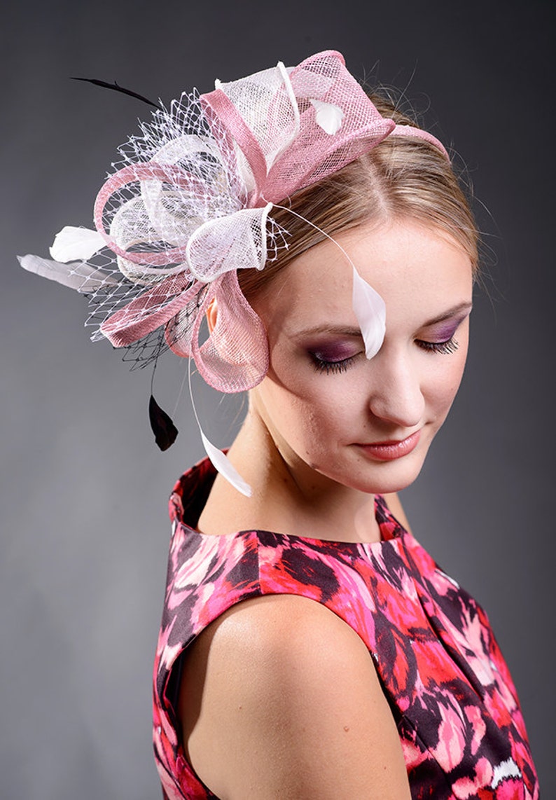 Pink wedding fascinator. Etsy