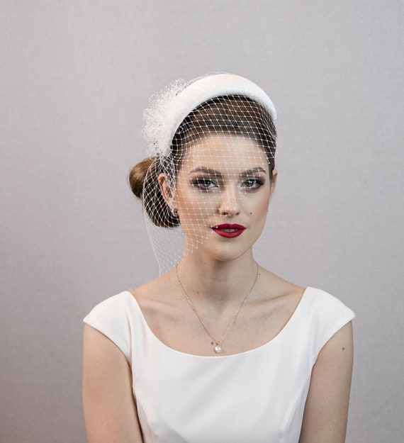Bridal Headband Hat. Ivory White Wedding Headpiece. - Etsy