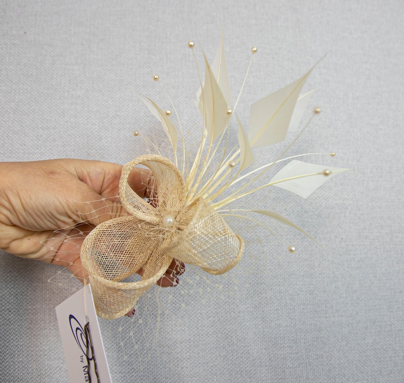 White wedding fascinator. White feather fascinator for your special occasions. image 10