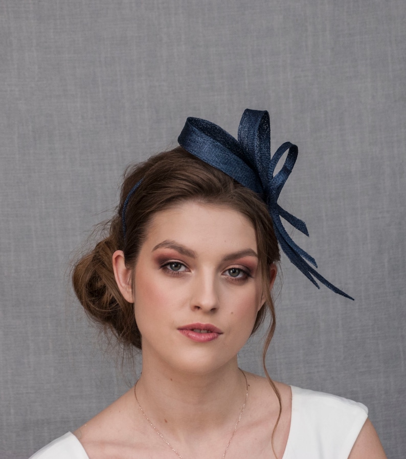 Navy blue modern fascinator. Elegant simple blue fascinator. Etsy