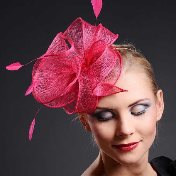 Fascinator Hot Pink for weddings- Pink fascinator hat for races