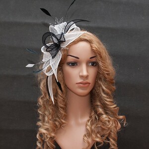 White and black wedding fascinator, black and white fascinator.