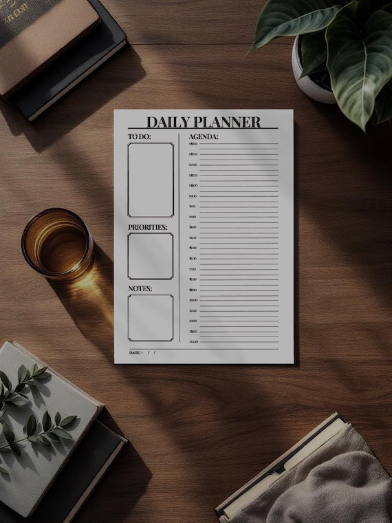 Retro Daily Planner Printable PDF: Minimalist Agenda & To-Do List (A4, A5, Letter Sizes)