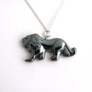 Lion Necklace, Hematite Jewelry, Carved Lion Pendant, Leo Necklace image 4