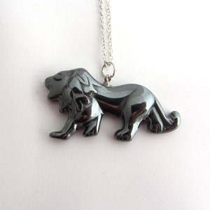 Lion Necklace, Hematite Jewelry, Carved Lion Pendant, Leo Necklace image 3