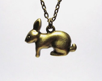 Rabbit  Necklace,  Bunny Pendant, Woodland Animal Jewelry, Antique Bronze Bunny Charm, Easter Jewelry, Easter Necklace