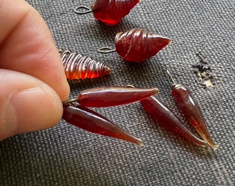 Vtg RED GLASS Charms (7) HANDMADE Vintage glass charms