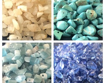 CHIP Lot (6oz+) Beads TURQUOISE, Yellow Calcite, Cats Eye, BLUE Glass, Gemstone Destash bead supplies
