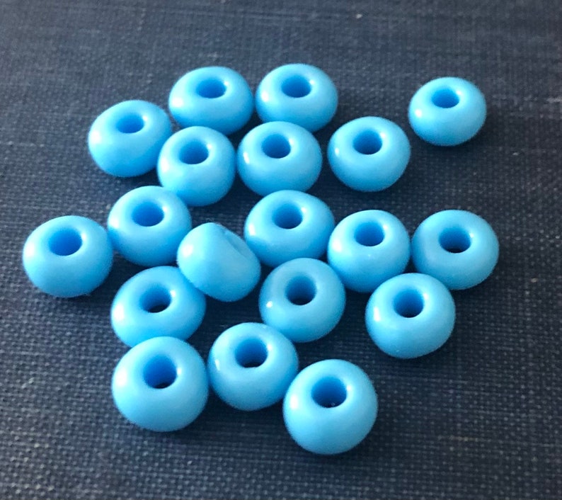 BLUE Glass 94 LOT PONY Style Rondelle Beads Destash Handmade glass beads 6mm x 4mm Cornflower Blue, Aqua image 4