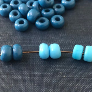 BLUE Glass 94 LOT PONY Style Rondelle Beads Destash Handmade glass beads 6mm x 4mm Cornflower Blue, Aqua image 1