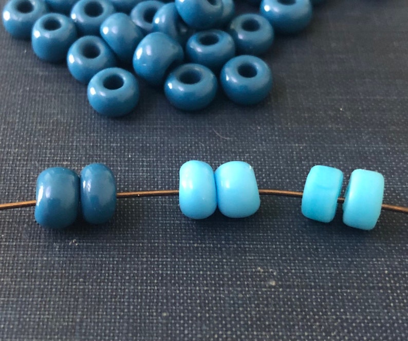 BLUE Glass 94 LOT PONY Style Rondelle Beads Destash Handmade glass beads 6mm x 4mm Cornflower Blue, Aqua image 1