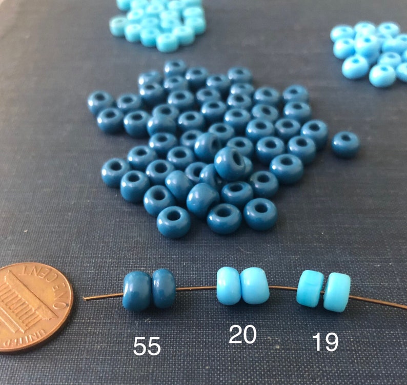 BLUE Glass 94 LOT PONY Style Rondelle Beads Destash Handmade glass beads 6mm x 4mm Cornflower Blue, Aqua image 10