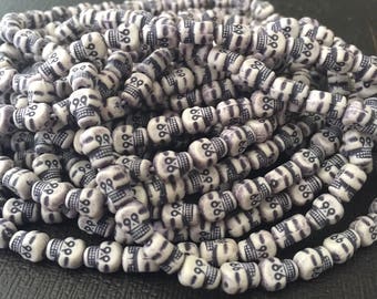Little SKULL Beads on ELASTIC Stretch Cord READY-Made Necklaces or Bracelets White and Blue (53 beads)