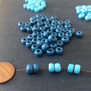 BLUE Glass 94 LOT PONY Style Rondelle Beads Destash Handmade glass beads 6mm x 4mm Cornflower Blue, Aqua image 9