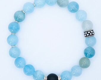 Bracelet En Argent Avec Amazonite, Aigue-marine Et Améthyste - Neuf Sans Emballage