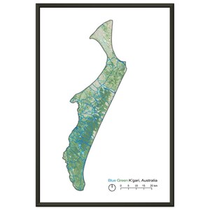 Mappa artistica di Gari Australia / Analisi delle infrastrutture blu-verdi / Decorazione basata su dati geospaziali / Arte murale di Fraser Island 30x45 cm / 12x18″