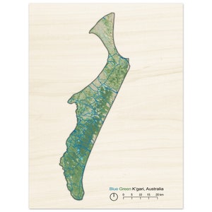 Mappa artistica di Gari Australia / Analisi delle infrastrutture blu-verdi / Decorazione basata su dati geospaziali / Arte murale di Fraser Island 60x80 cm / 24x32″