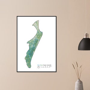 Pu&ograve; includere: Una mappa dell'isola Blue Green, Australia, con una scala che mostra 5, 10, 15 e 20 chilometri.