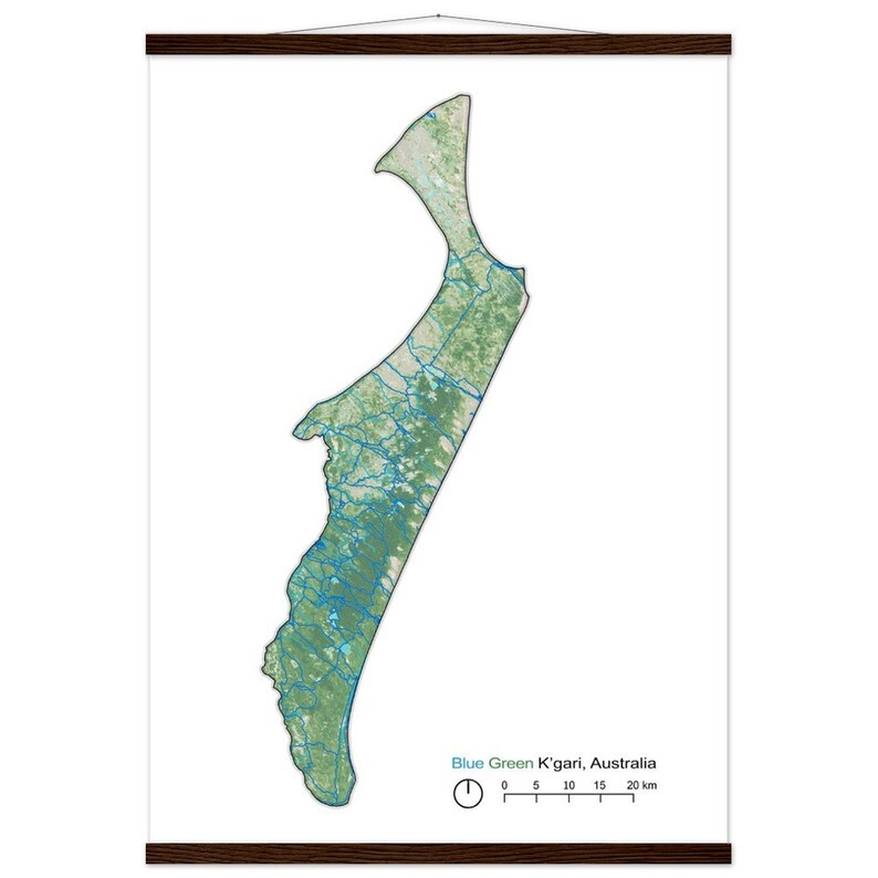 Mappa artistica di Gari Australia / Analisi delle infrastrutture blu-verdi / Decorazione basata su dati geospaziali / Arte murale di Fraser Island immagine 3