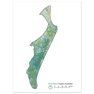 Mappa artistica di Gari Australia / Analisi delle infrastrutture blu-verdi / Decorazione basata su dati geospaziali / Arte murale di Fraser Island immagine 5