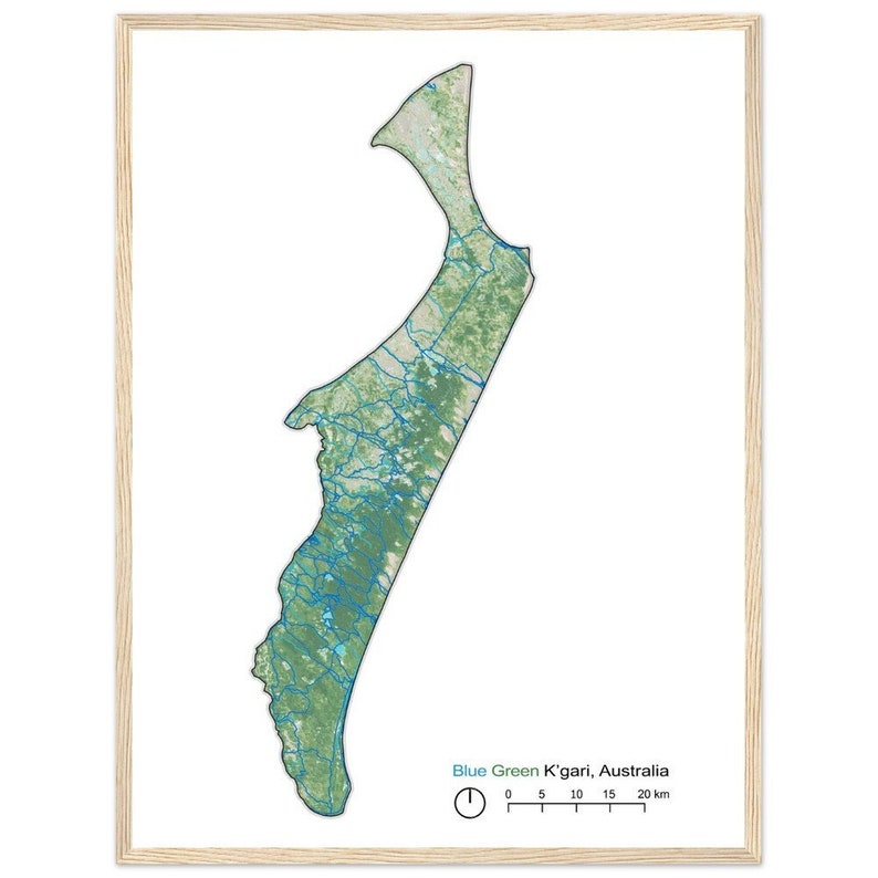 Mappa artistica di Gari Australia / Analisi delle infrastrutture blu-verdi / Decorazione basata su dati geospaziali / Arte murale di Fraser Island immagine 1