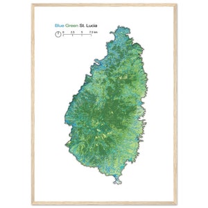 St. Lucia Karte Kunstdruck | Perfekt für Beach House Decor | Lebendige Blaue und Grüne Farben | Minimalistische St. Lucia Karte | Moderne Wandkunst