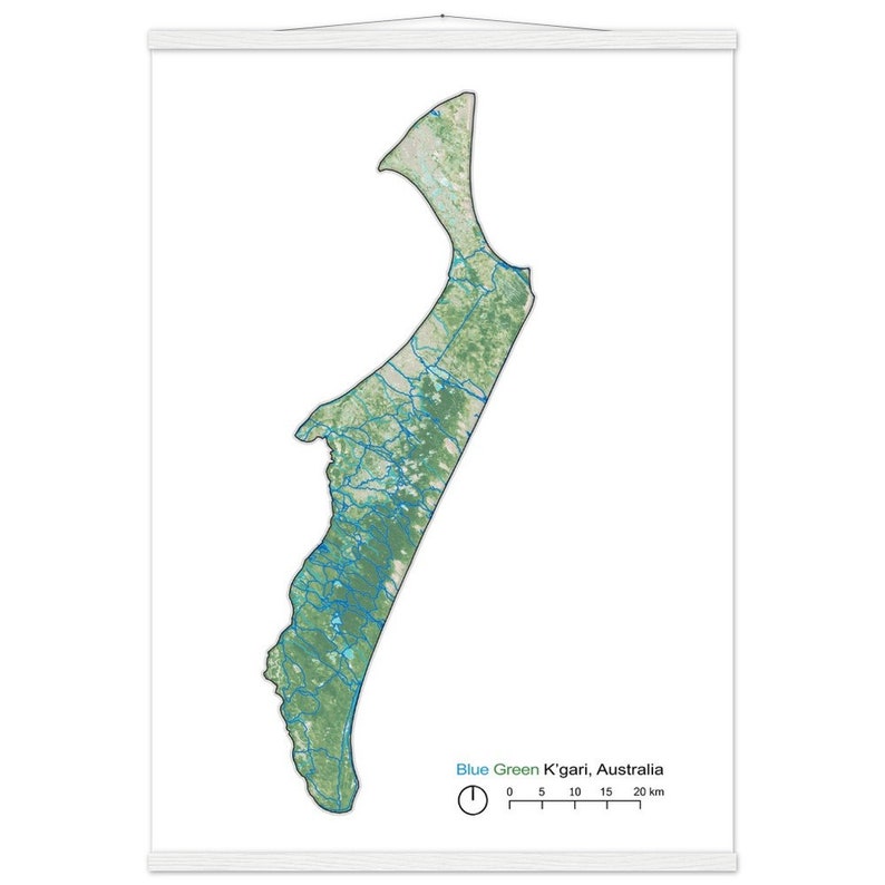 Mappa artistica di Gari Australia / Analisi delle infrastrutture blu-verdi / Decorazione basata su dati geospaziali / Arte murale di Fraser Island 70x100 cm / 28x40″