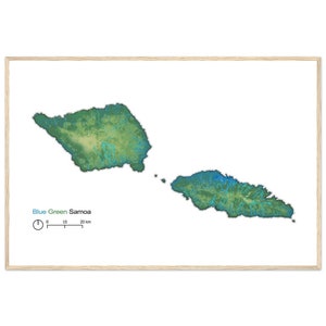 Arte con el mapa de Samoa / Perfecto para decorar casas de playa / Mapa minimalista de Samoa / Estética azul y verde / Regalo con el mapa de la isla de Samoa / Impresión del mapa de Samoa