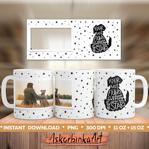 Dog memorial gift - Mug wrap for sublimation design. Picture mug template for 15 and 11 oz/  Customized mug. Custom pet mug. Picture frame