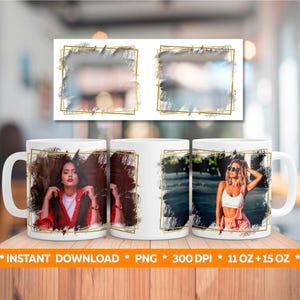 Envoltura de taza con foto para diseño de sublimación PNG. Plantilla digital para tazas de 11 oz y 15 oz / Taza con foto personalizada, taza personalizada, marco de fotos, taza de café