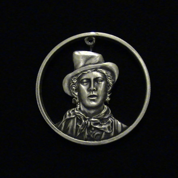 Billy The Kid, Gorgeous Hand Cut Silver Bullion Round, Old West Gunslinger Outlaw Legend, Cut Coin Jewelry, Brand New, Kick Ass Addition