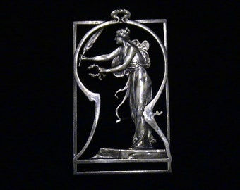 Smashing Art Nouveau Hand Cut Sterling Medallion, Cut Coin Jewelry, Classy Gorgeous & One Of a Kind, circa 1910, Belgium Fencing Federation