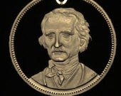 EDGAR ALLAN POE - Great American Writer - cut coin jewelry - Hand Cut from Large Bronze Medallion -