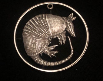 Perhaps the Greatest Armadillo Pendant West of the Mississippi (or East). Hand Cut From my Favorite New Silver Bullion Coin. Won’t Last Long