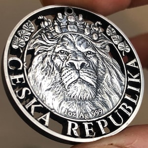 Czech Republic Fine Silver Hand Cut Coin Pendant Czechoslovakia Europe Crowned Lion Silver Bullion Jewelry