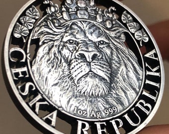 Czech Republic Fine Silver Hand Cut Coin Pendant Czechoslovakia Europe Crowned Lion Silver Bullion Jewelry
