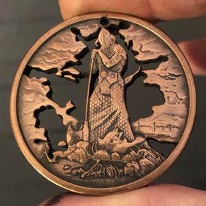 Frank Frazetta Masterpiece, Death Dealer III, Hand Cut Fine copper Medallion, Fantasy Art Jewelry, Heavy Metal Pendant, 100% Bad Ass Bling