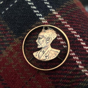 Ethiopia - cut coin pendant -   Haile Selassie, the Lion of Judah - Ras Tafari Rastafarian Reggae Marcus Garvey Rasta