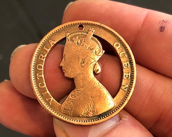 British India - cut coin pendant - Queen Victoria - 1862
