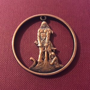 Conan The Barbarian Frank Frazetta Solid Copper Cut Coin Pendant - RARE - Death Dealer - Lazy Cat Cut Coins