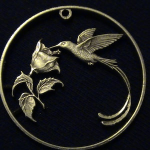 Hummingbird - cut coin pendant - JAMAICA - 1987