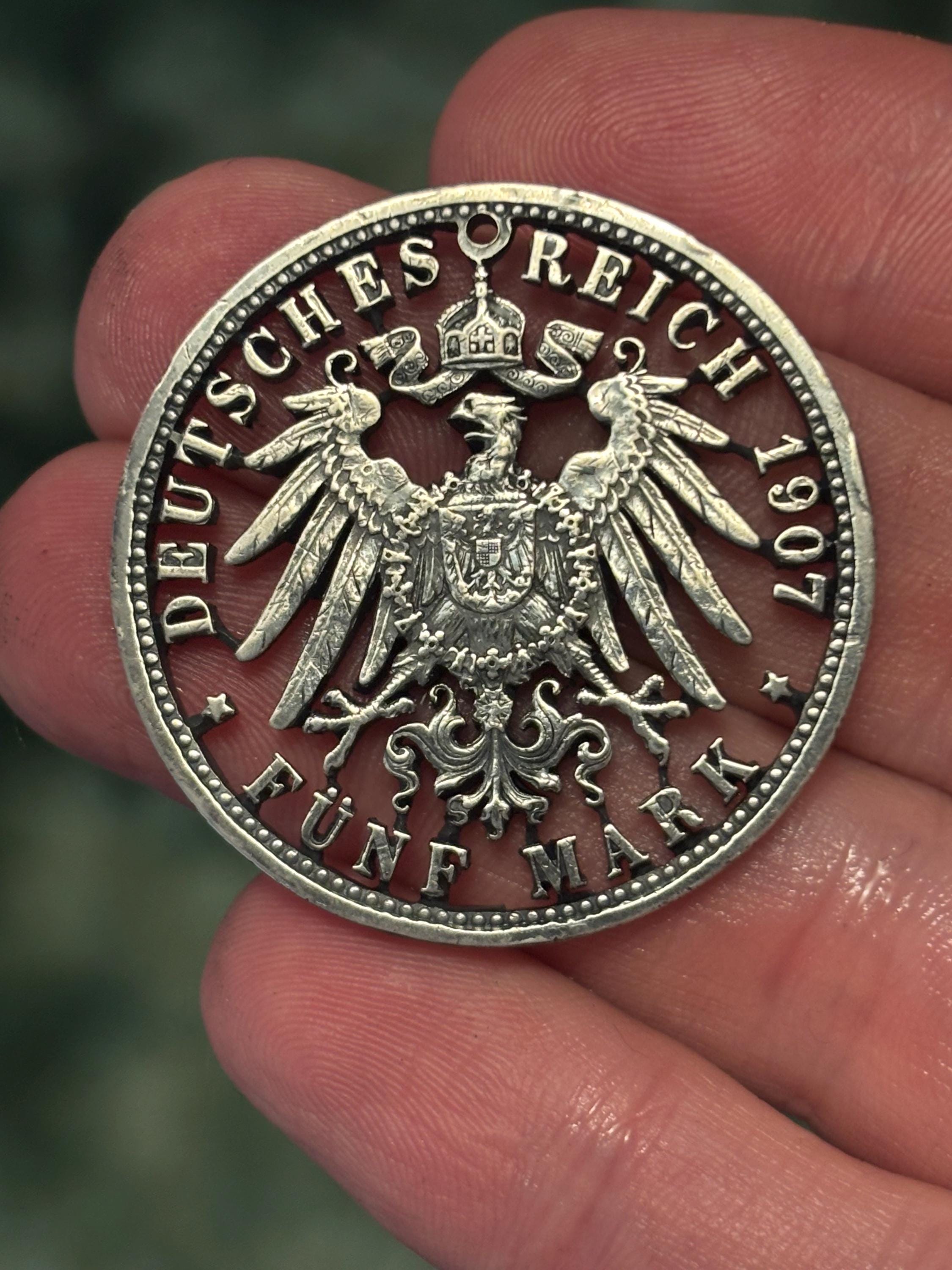 Funf Hand Cut 1907 Silver Prussian Funf Mark Masterpiece Pre War German ...